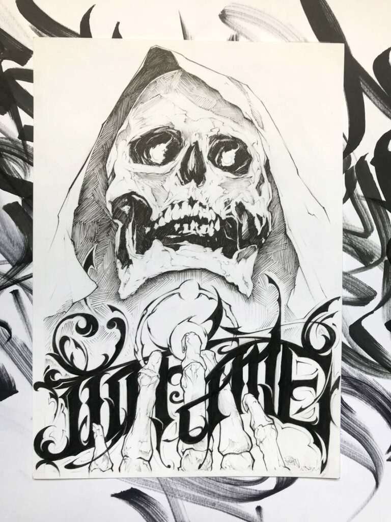Ilustración graffiti personalizada en blanco y negro