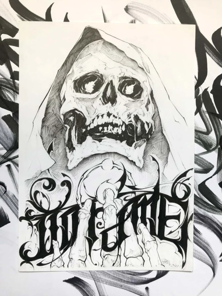 Ilustración graffiti personalizada en blanco y negro