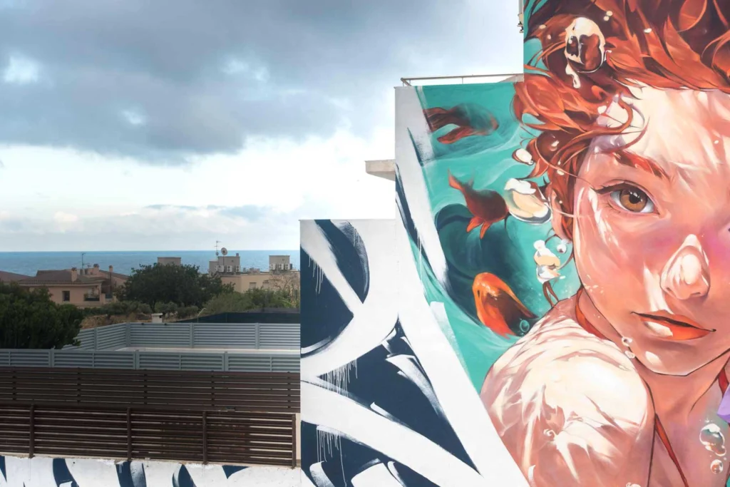 Pulpo y cangrejo del mural Under the Sea, obra de Asem y Manz para Efímurs