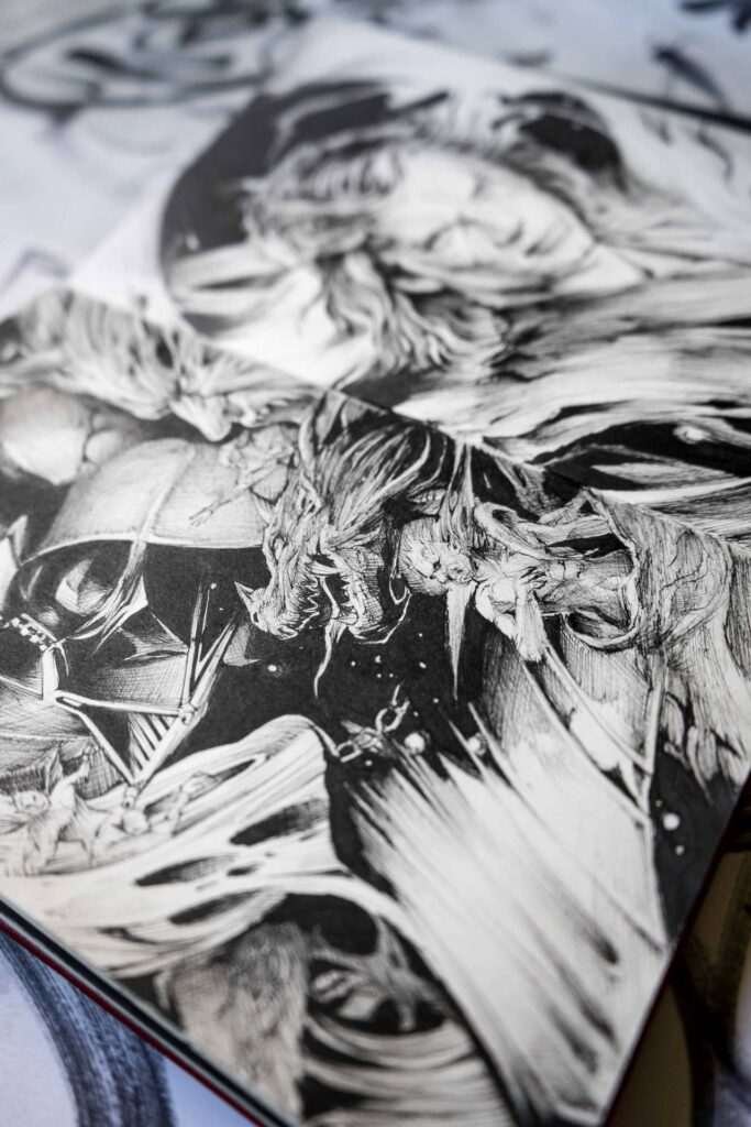 Detalle de luces y sombras en ilustración personalizada de Darth Vader por Asem Navarro
