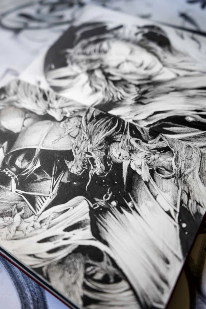 Detalle de luces y sombras en ilustración personalizada de Darth Vader por Asem Navarro