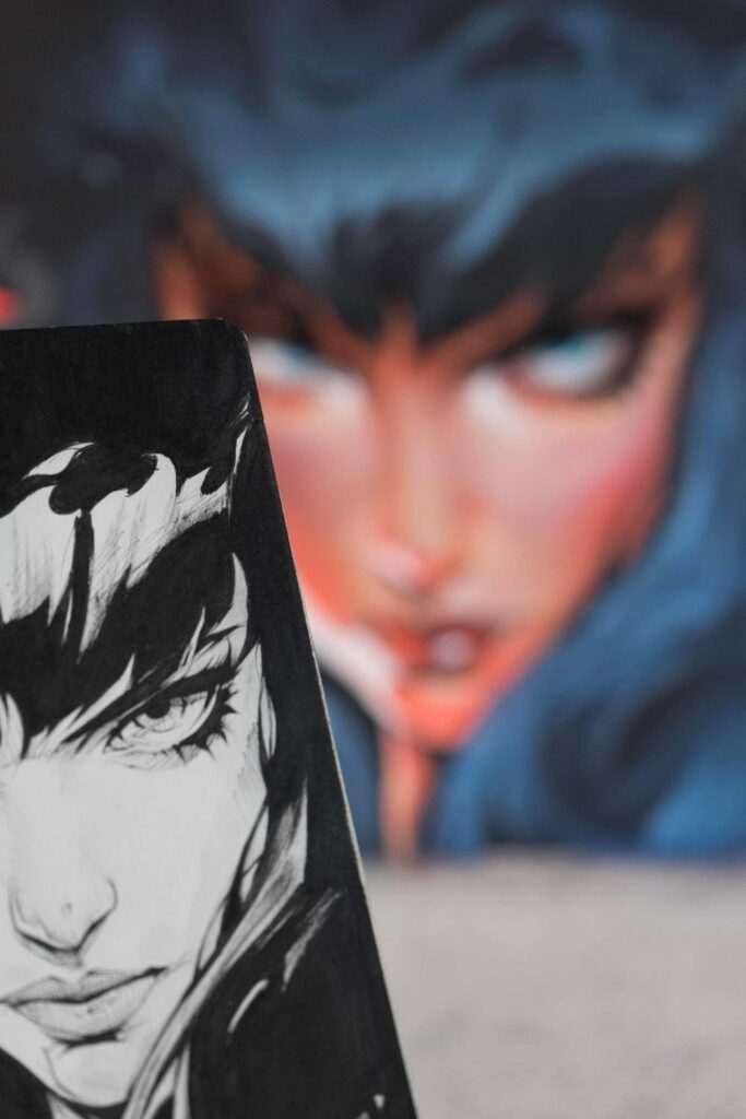 Retrato de mujer en mural de graffiti hiperrealista