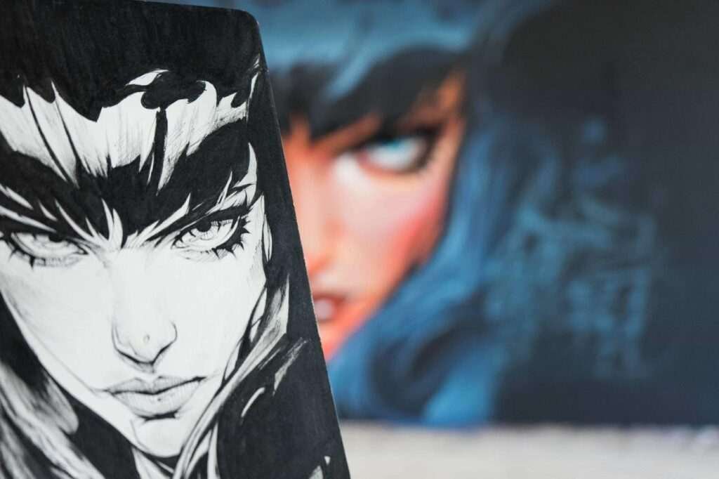 Retrato de mujer en mural de graffiti hiperrealista
