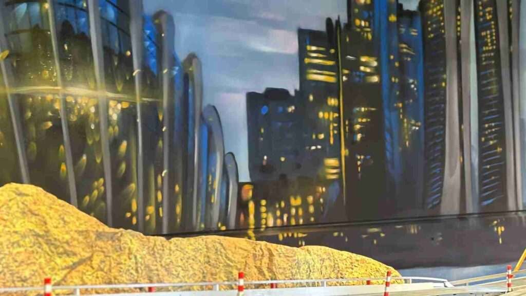 Mural de paisaje urbano para sala de Scalextric