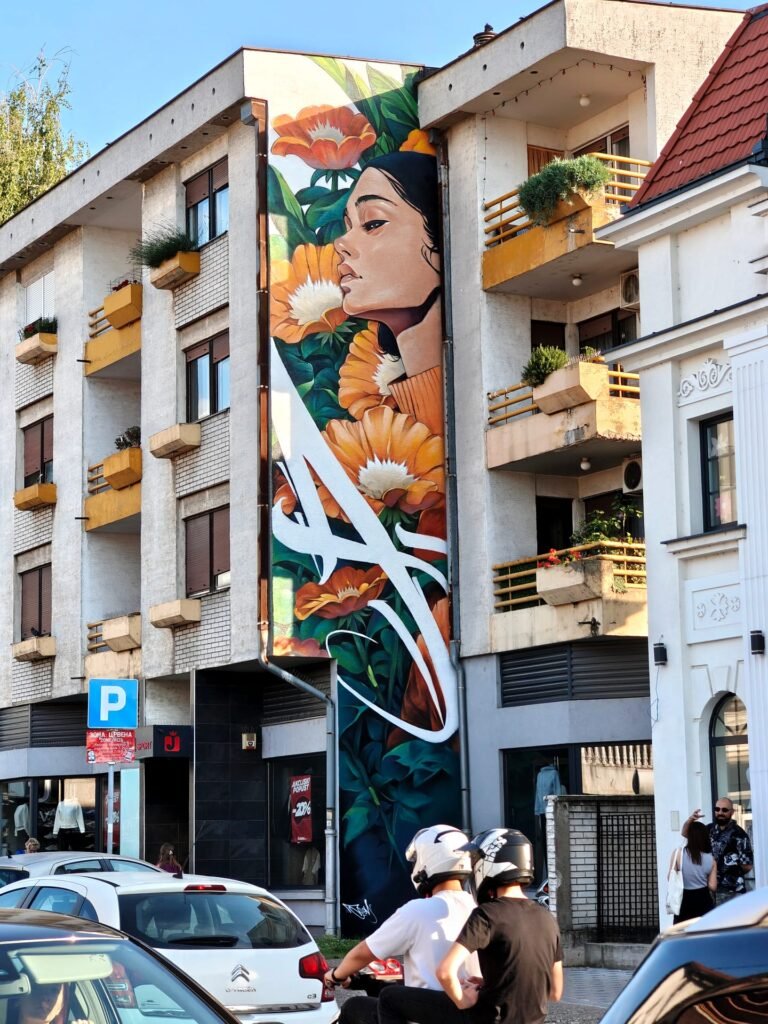 Mural Aroma en la calle Jove Jovanovića Zmaja de Bijeljina, pintado en mayo de 2026