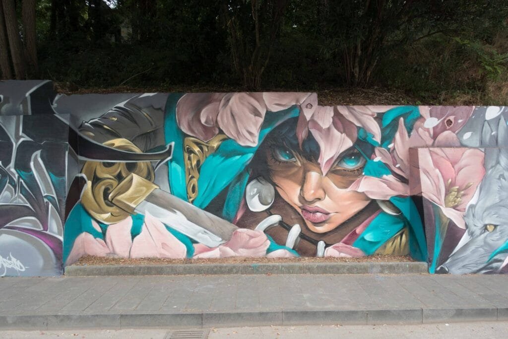Pieza de letras y retrato del mural Beware de Asem Navarro en la Overline Jam de Baronissi (Salerno)