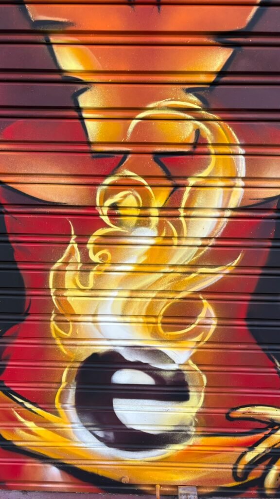Graffiti en la persiana de Estudio Fénix, Barcelona