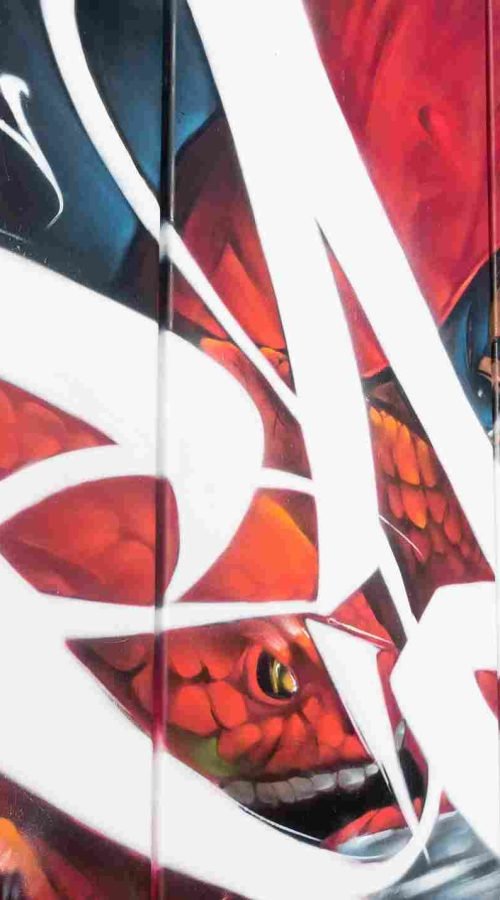 Mural graffiti de La Caputxeta Vermella en Les Franqueses del Vallès durante Enamurart
