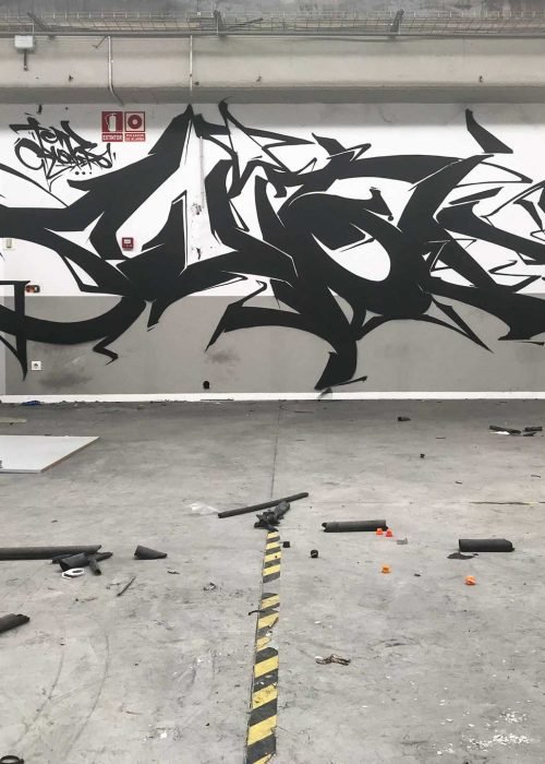 Mural wildstyle 3D plata en pared exterior