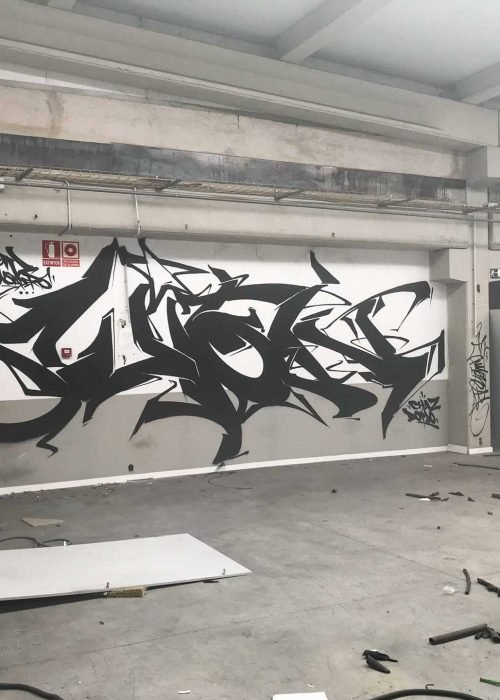 Mural wildstyle 3D plata en pared exterior