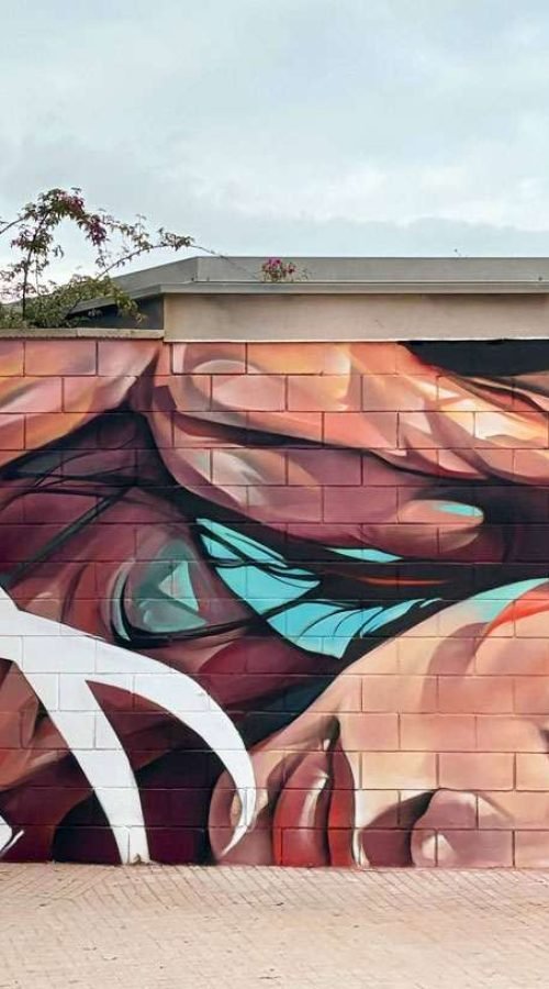 Graffiti de rostro expresivo realizado en Alaquàs por encargo del Ayuntamiento