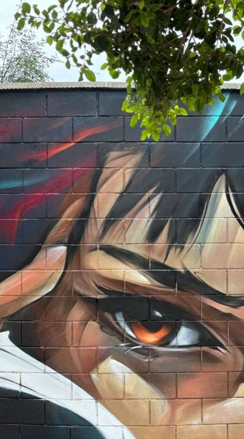 Graffiti de rostro expresivo realizado en Alaquàs por encargo del Ayuntamiento