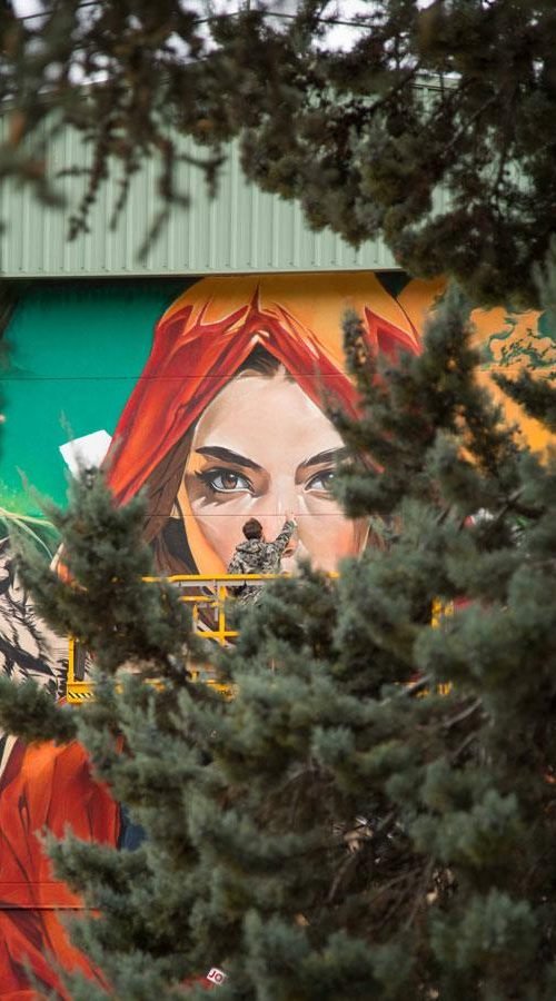Mural de Caperucita Roja con lobos en colegio Martínez Montañés