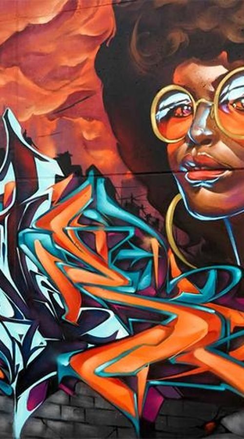 Graffiti urbano en Wiesbaden para inauguración de skatepark