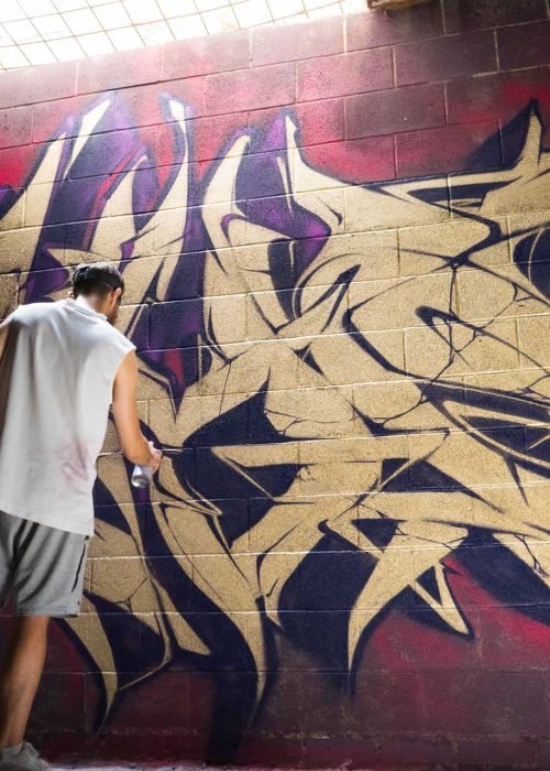 Graffiti tridimensional estilo wildstyle sobre muro