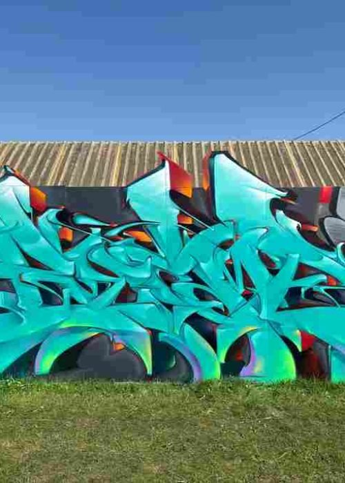 Proceso de pintura de mural 3D con líneas guía y sombreado