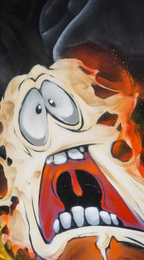 Mural de graffiti de Bob Esponja con estilo malvavisco y colores vibrantes para decorar con humor