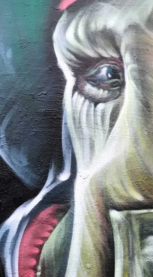 Graffiti realista de Davy Jones de Piratas del Caribe con tentáculos