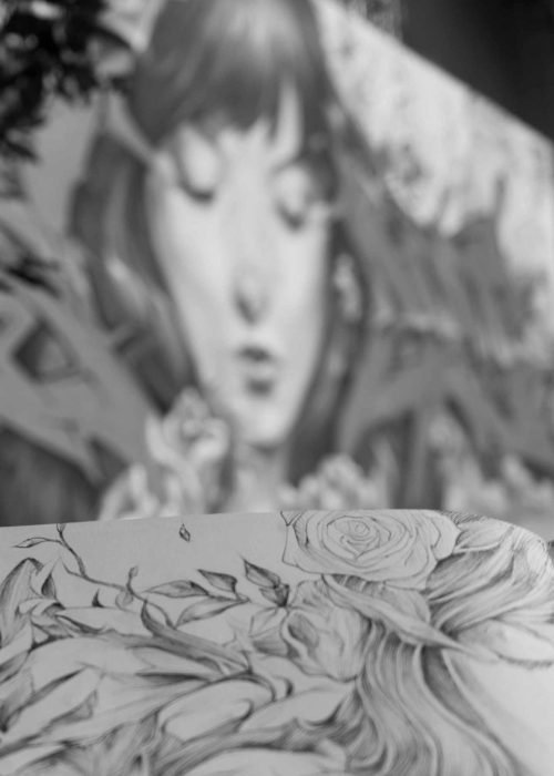 Mural graffiti Angel Cry en colegio Camilo José Cela