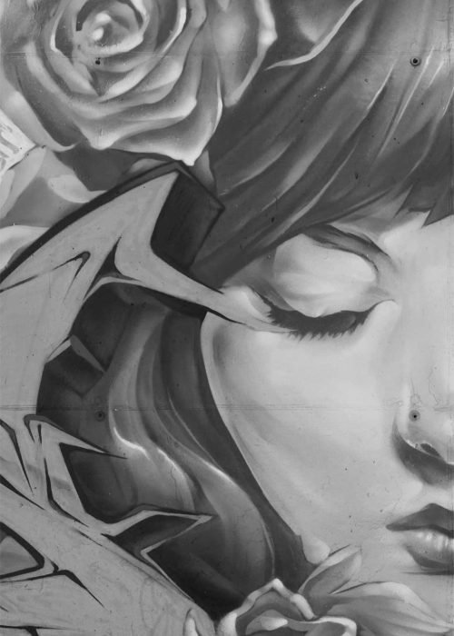 Mural graffiti Angel Cry en colegio Camilo José Cela