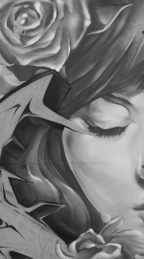 Mural graffiti Angel Cry en colegio Camilo José Cela