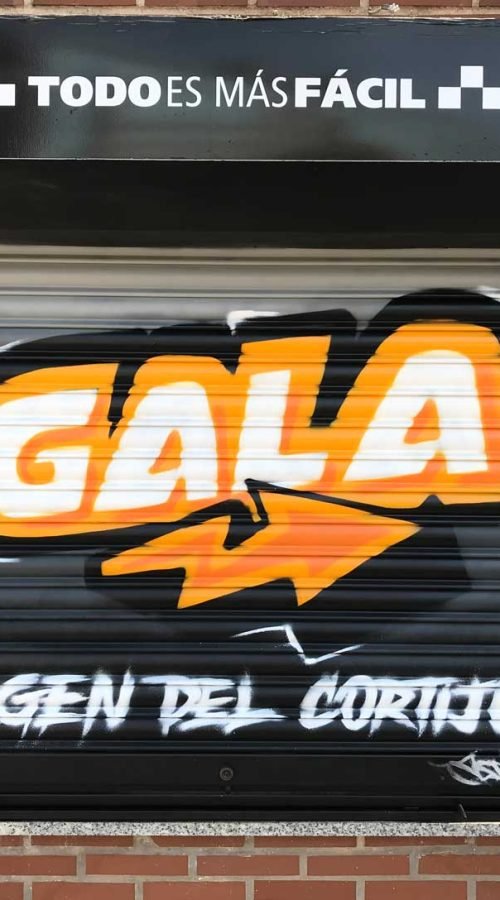 Cierres pintados con coche amarillo en Autoescuela Gala de Hortaleza (Virgen del Cortijo)