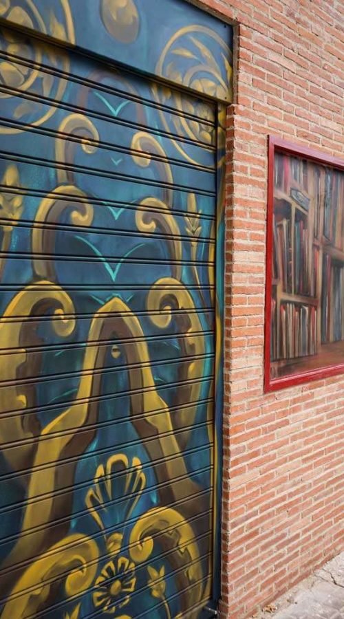 Mural de Akira Books con trampantojo, Nagini y pósters de Harry Potter