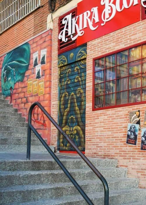 Mural de Akira Books con trampantojo, Nagini y pósters de Harry Potter