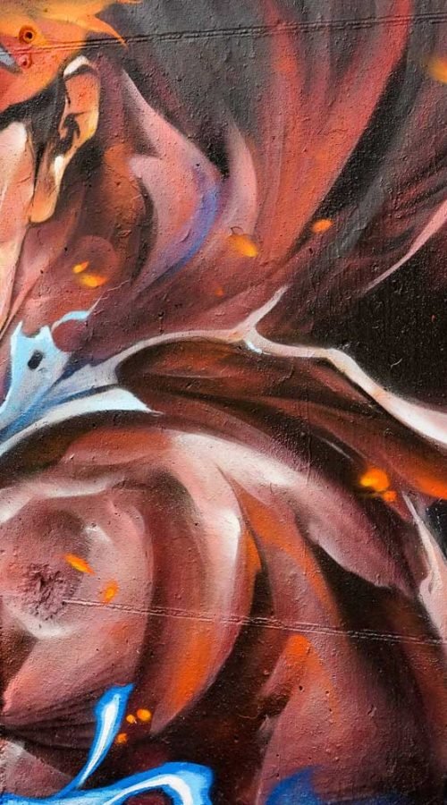 Mural con Ryu de Street Fighter en estilo graffiti para decoración interior