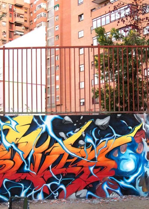 Mural con Ryu de Street Fighter en estilo graffiti para decoración interior