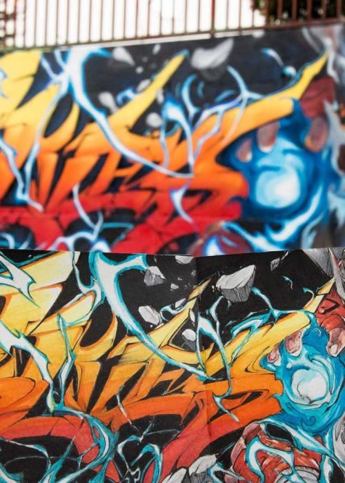 Mural con Ryu de Street Fighter en estilo graffiti para decoración interior
