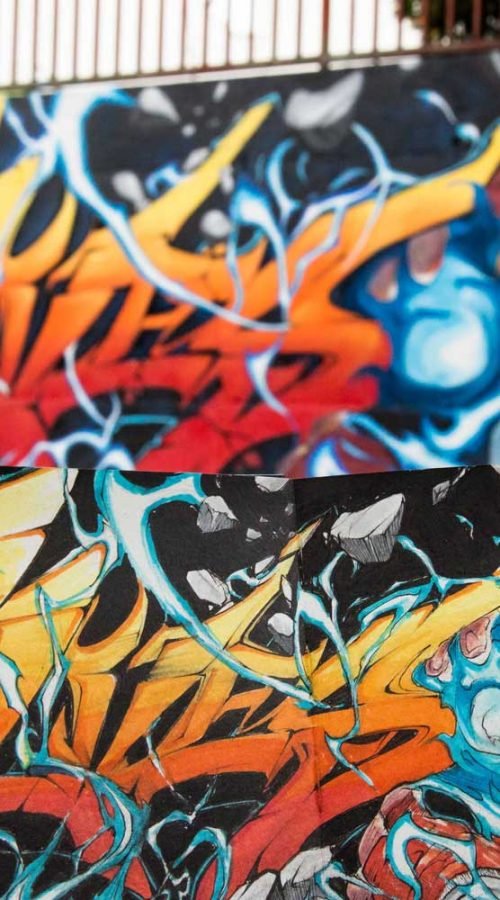 Mural con Ryu de Street Fighter en estilo graffiti para decoración interior