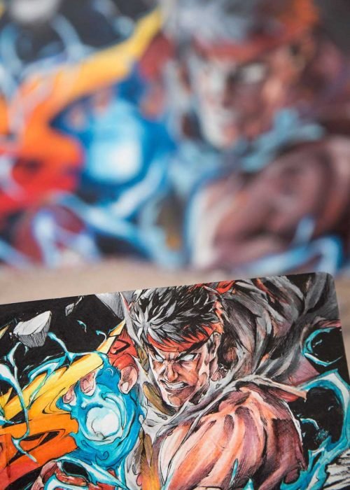 Mural con Ryu de Street Fighter en estilo graffiti para decoración interior