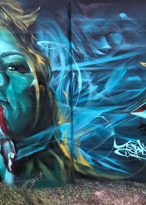Mural realista de Lagertha y barco vikingo en tormenta