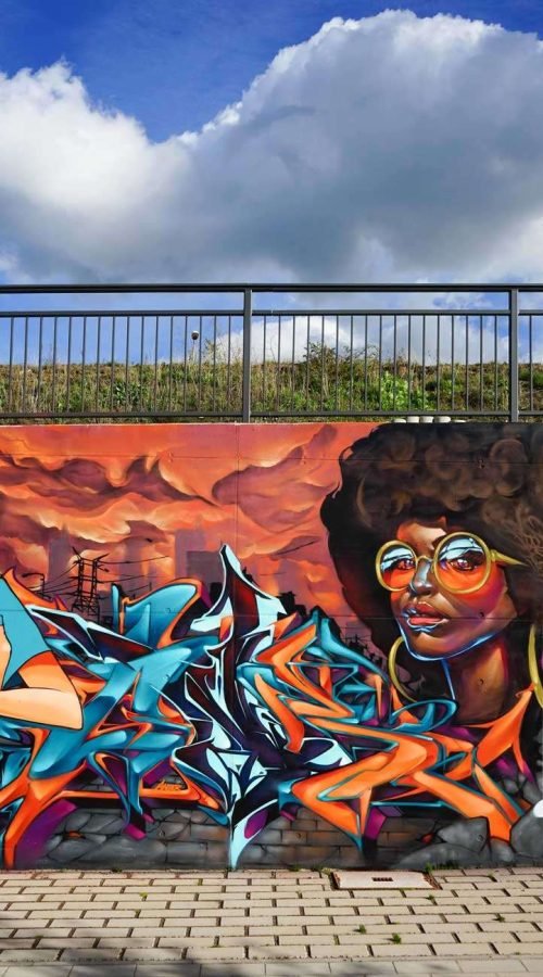 Graffiti urbano en Wiesbaden para inauguración de skatepark