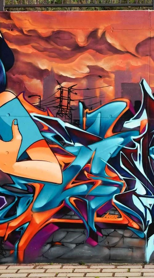 Graffiti urbano en Wiesbaden para inauguración de skatepark