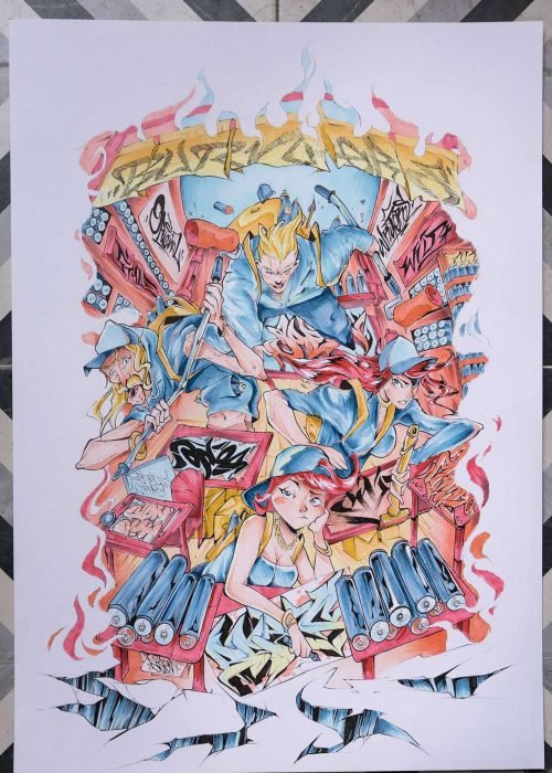 Ilustración graffiti a color con estilo artístico urbano