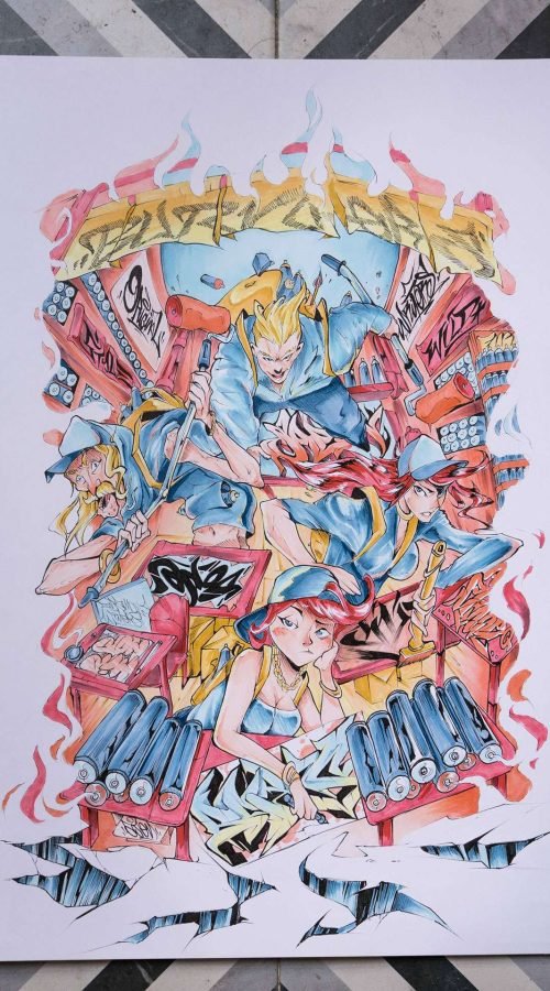 Ilustración graffiti a color con estilo artístico urbano