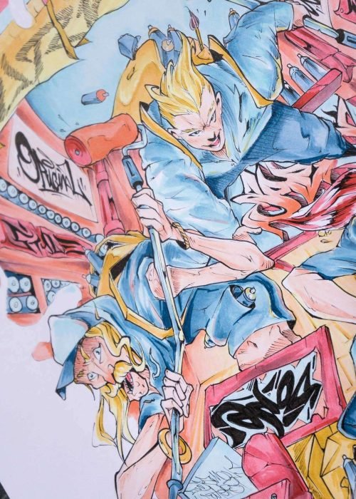 Ilustración graffiti a color con estilo artístico urbano