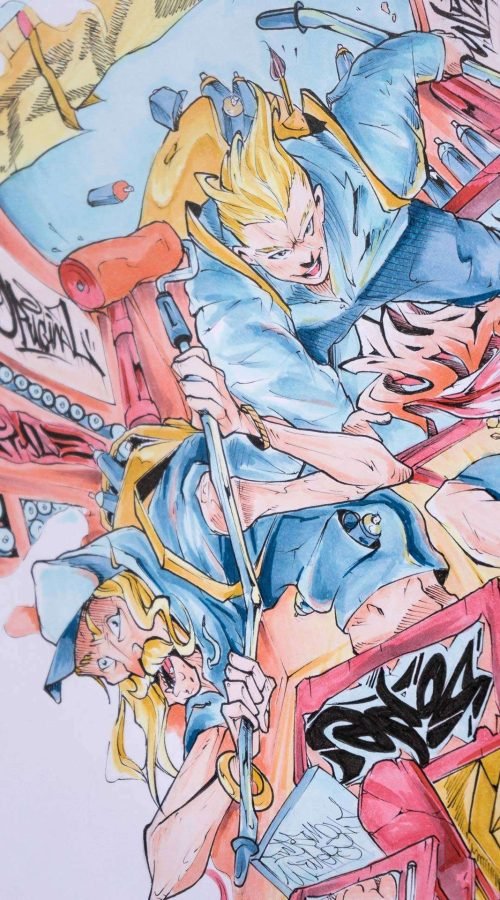 Ilustración graffiti a color con estilo artístico urbano