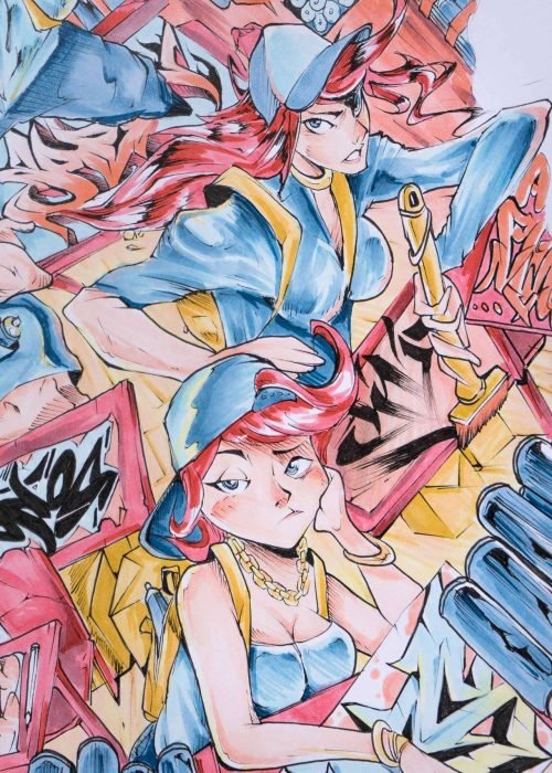 Ilustración graffiti a color con estilo artístico urbano