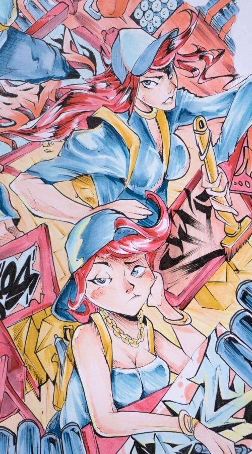 Ilustración graffiti a color con estilo artístico urbano