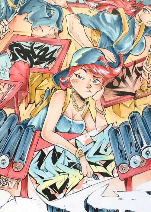 Ilustración graffiti a color con estilo artístico urbano