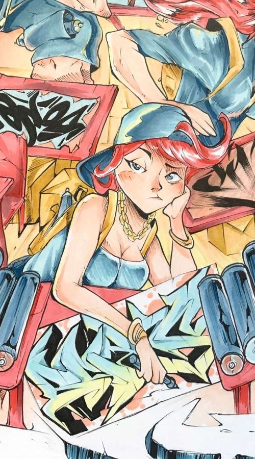 Ilustración graffiti a color con estilo artístico urbano