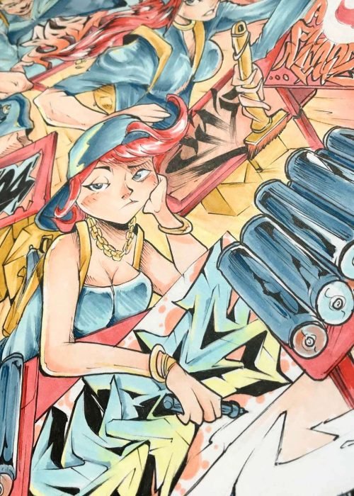 Ilustración graffiti a color con estilo artístico urbano