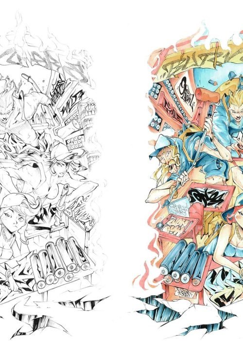 Ilustración graffiti a color con estilo artístico urbano