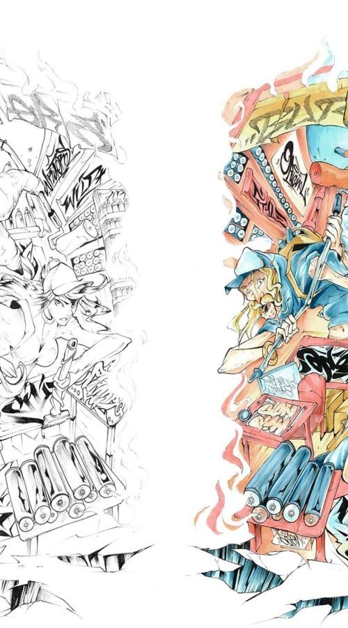 Ilustración graffiti a color con estilo artístico urbano