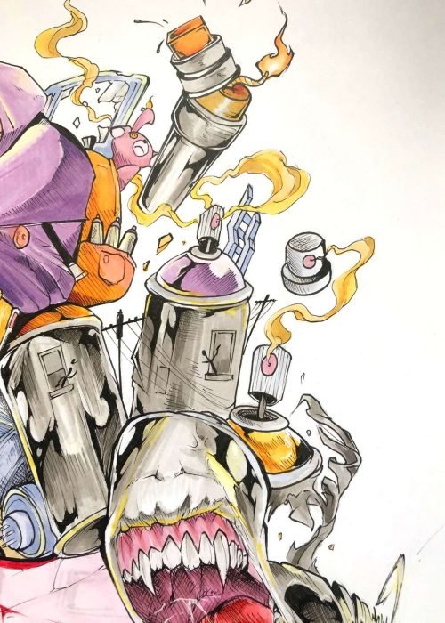 Ilustración urbana tipo graffiti con colores vivos