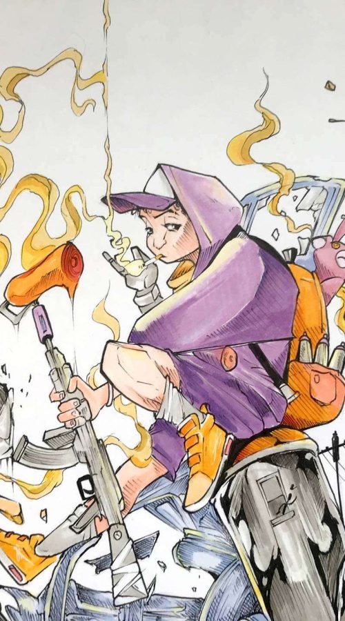 Ilustración urbana tipo graffiti con colores vivos