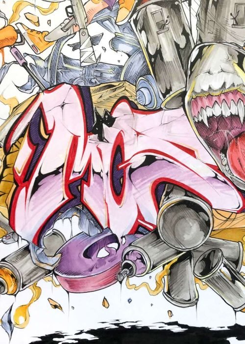 Ilustración urbana tipo graffiti con colores vivos